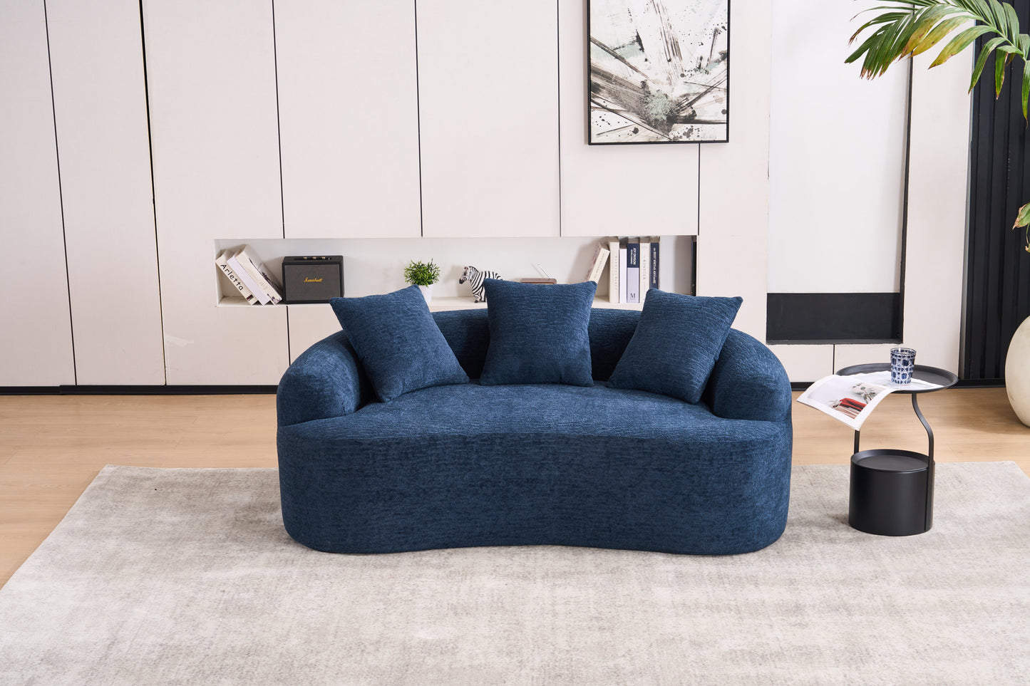 Elysian Blue Compression Sofa – Double-Seat Chenille Lounger with Pillows