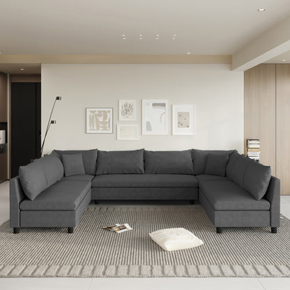 116' U-Shape Modular Lounge – Oversized 8-Seat Convertible Chenille Sofa with Flexible Layout