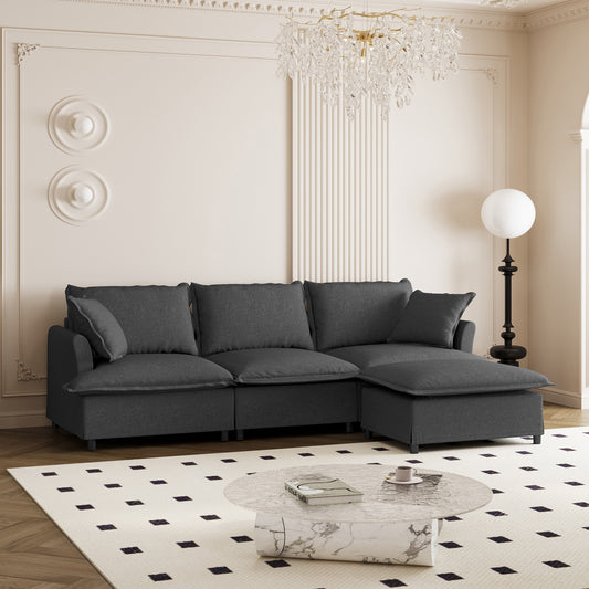 4-Seat Modular Lounge – L-Shape Plush Sofa with Relax Ottoman & Accent Cushions