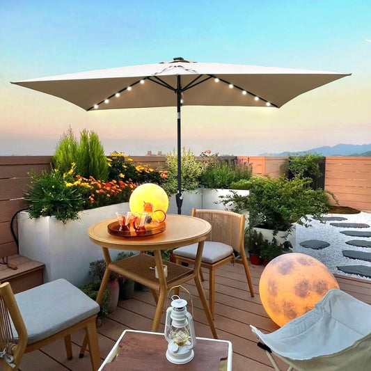 Solair 10x6.5' Rectangular LED Umbrella – Solar Crank Shade with Push - Button Tilt for Patio or Pool - JUSTLIVE NESTJUSTLIVE NEST