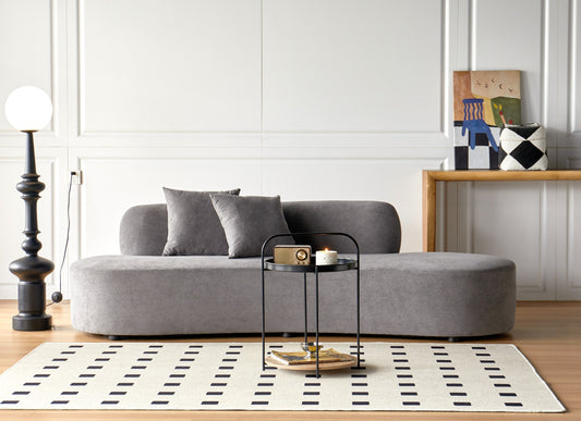 90' Curved Sofa with Throw Pillows, 4 Seater Luxury Velvet Couch with Half Moon Design and High-Density Foam, Ideal for Modern Living Room, Office & Apartment, Grey
