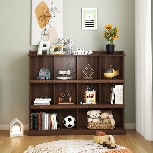 Cubra Max Bookcase – 10-Shelf Tall Open Walnut Bookcase Unit