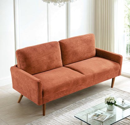 JUSTLIVE ‘Comfina Luxe” Sofa – Red Orange Velvet | Sleek Euro-Modern + 3-Seat + Vibrant Chic