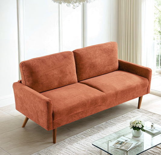 JUSTLIVE ‘Comfina Luxe” Sofa – Red Orange Velvet | Sleek Euro-Modern + 3-Seat + Vibrant Chic