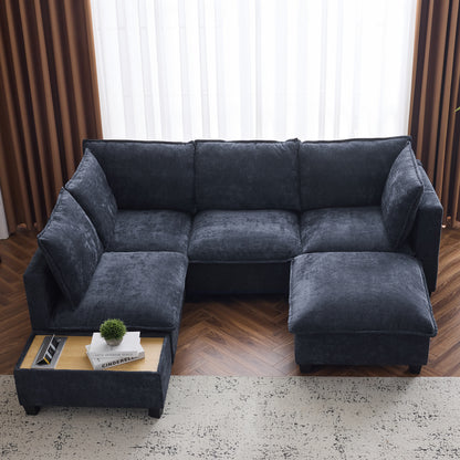 90' Modular Lounge – U-Shape Comfort Sofa with Smart Coffee Hub (Blue)
