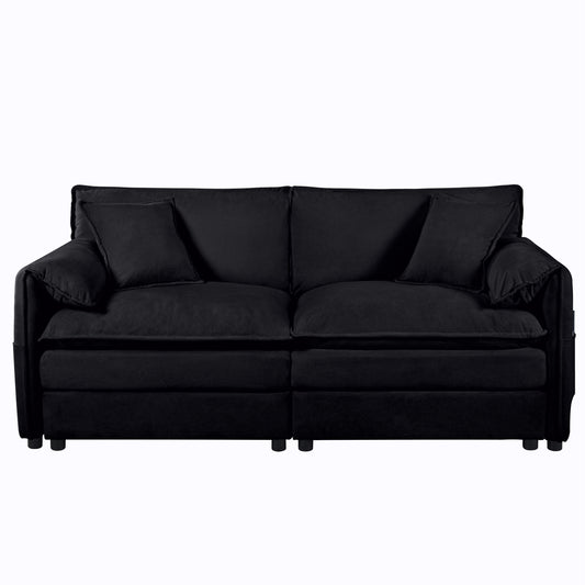 JUSTLIVE ‘Comfina Luxe” Loveseat – Black Chenille | Deep Seat 2-Seater + Soft Plush Feel