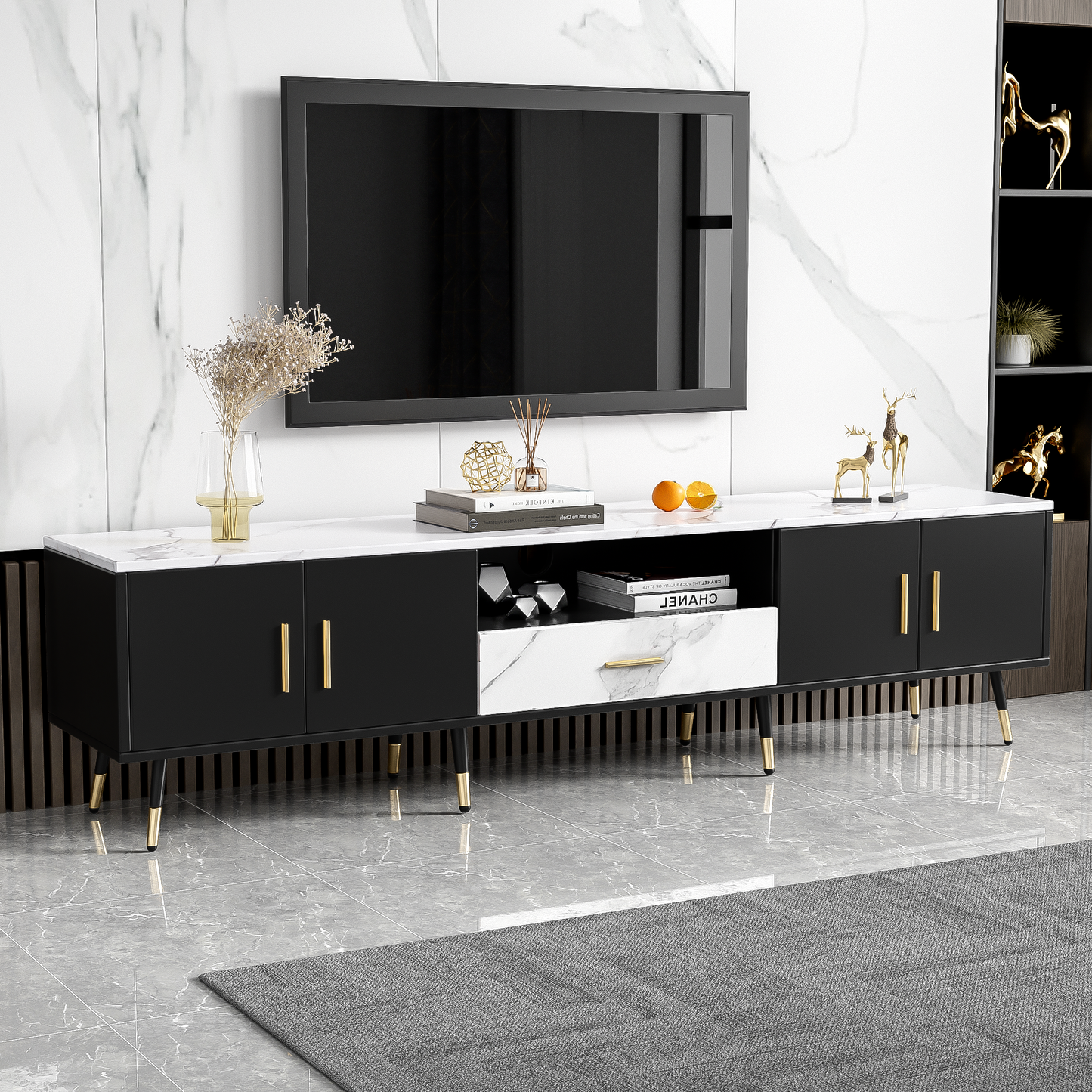 Midvyn XL Console – 71" TV Stand with 2 Cabinets & Open Compartments