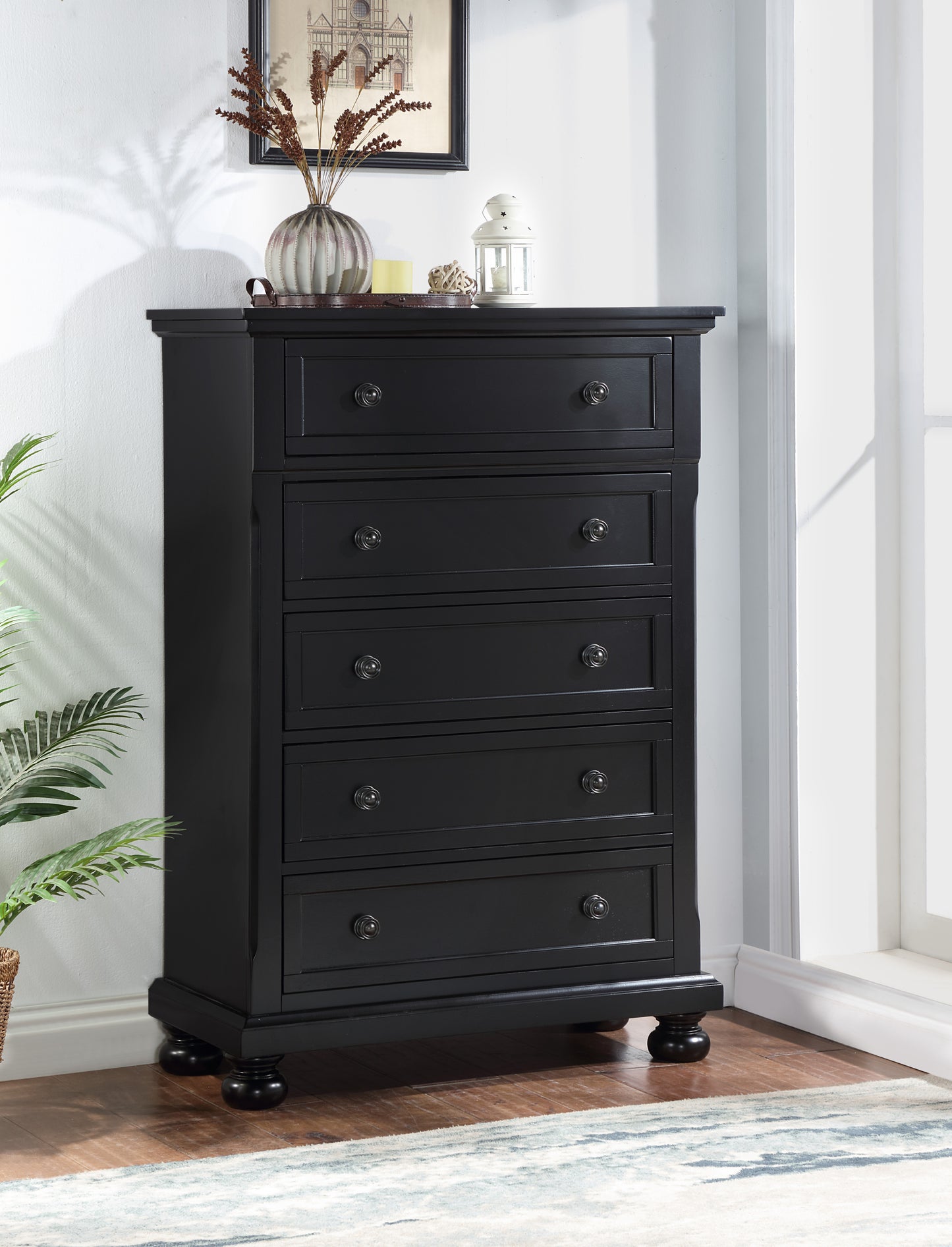 Meade Midnight Loft Chest – 5-Drawer Black Storage Chest with Matte Finish