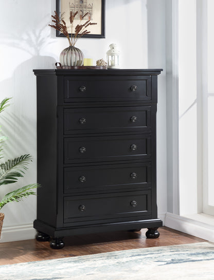 Meade Midnight Loft Chest – 5-Drawer Black Storage Chest with Matte Finish