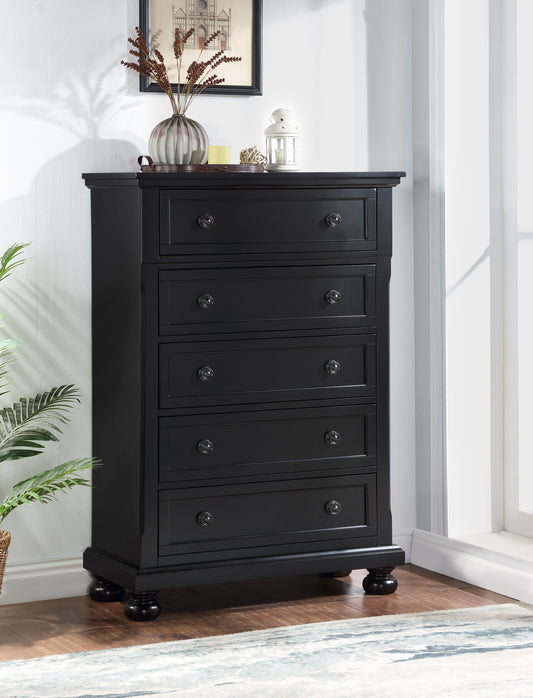 Meade Midnight Loft Chest – 5-Drawer Black Storage Chest with Matte Finish