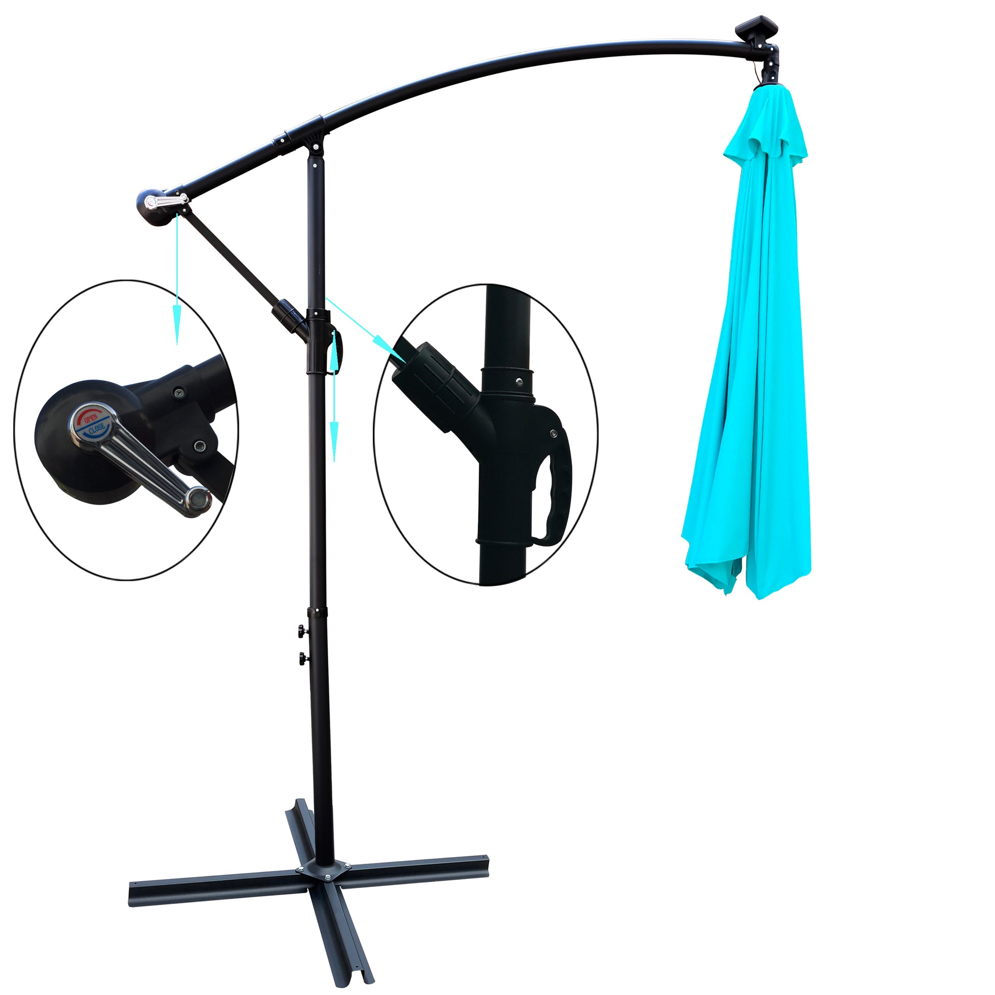 Solair 10' LED Market Umbrella – Solar - Powered Patio Shade with Crank, 8 Ribs & Cross Base - JUSTLIVE NESTJUSTLIVE NEST