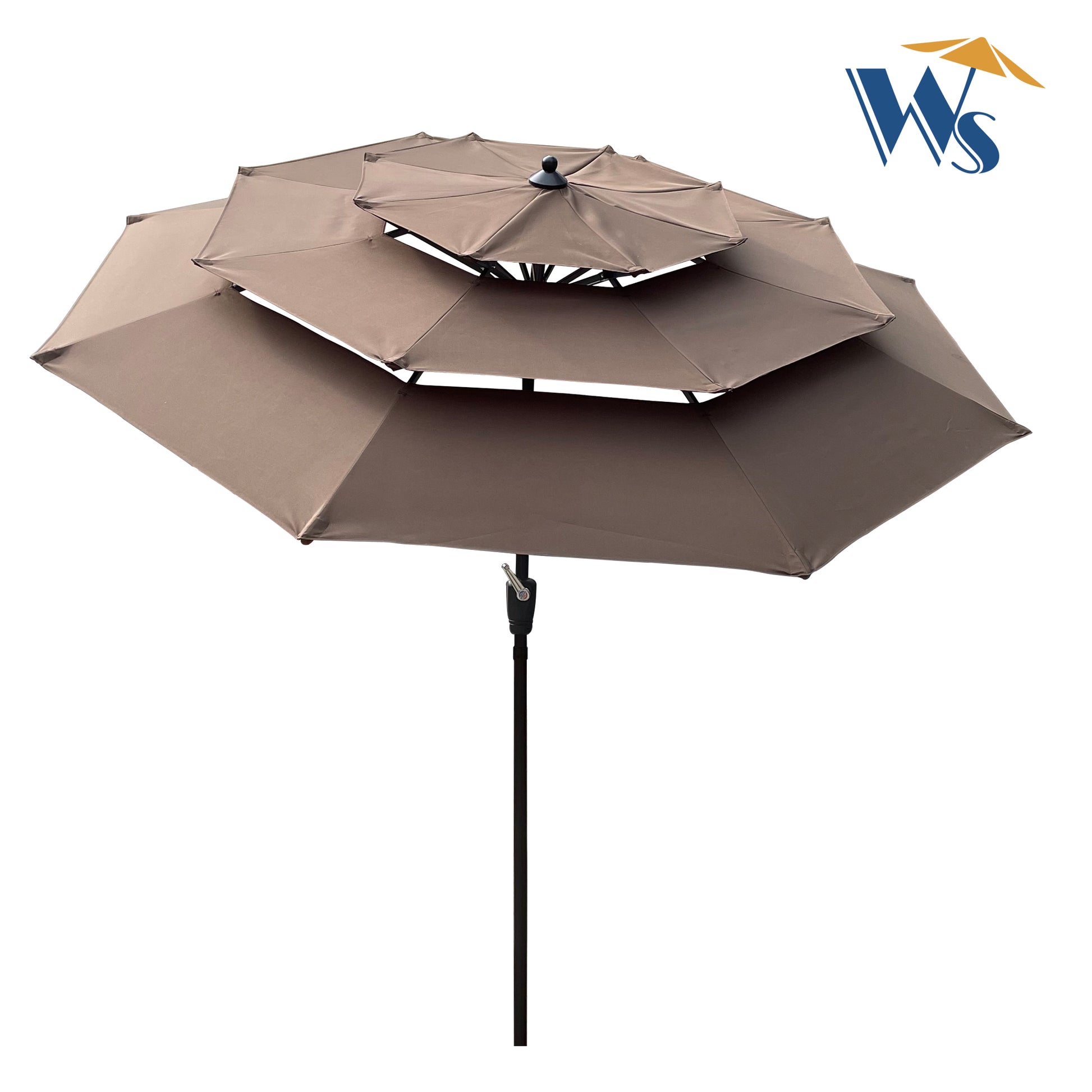 Solair 9' Triple - Tier Umbrella – Outdoor Crank Shade with Tilt & Wind Vents - JUSTLIVE NESTJUSTLIVE NEST