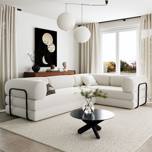 JUSTLIVE NEST® Velvyn Modular Sofa Bed – Corduroy L-Shape Sleeper for Apartments & Compact Living Rooms