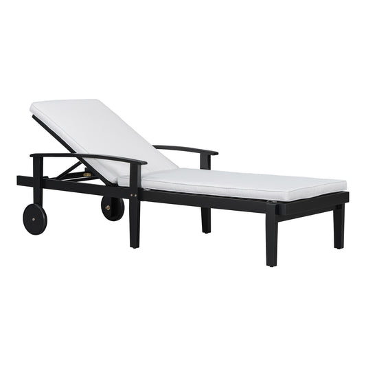Jaison Black Lounger – Acacia Wood Adjustable Outdoor Chaise with Sleek Black Frame