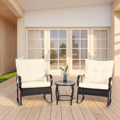 Terrana 3-Piece Rocking Bistro Set – Rattan Conversation Chairs & Coffee Table for Garden or Balcony