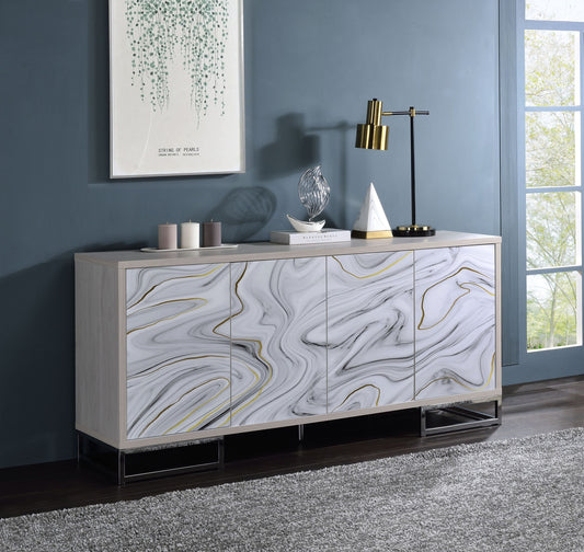 Panora Console – White Marble Paint & Chrome Finish Cabinet Console