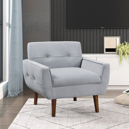 Vellana Chair – Gray Velvet, Tufted Backrest, Softline Contemporary Frame