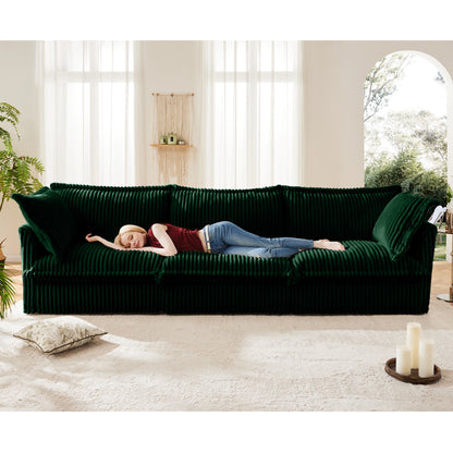 JUSTLIVE ‘Comfina Luxe” Sofa – Green Corduroy | Slipcover 3-Seat + Deep Cushion + Big Cozy Pillows