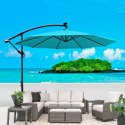 Solair 10' LED Market Umbrella – Solar - Powered Patio Shade with Crank, 8 Ribs & Cross Base - JUSTLIVE NESTJUSTLIVE NEST
