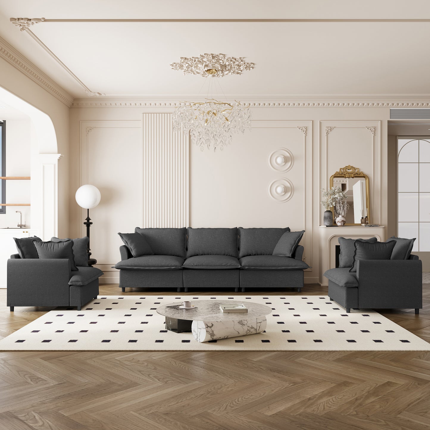 3-Piece Cozy Lounge – Modular Chenille Sofa & Armchair Ensemble