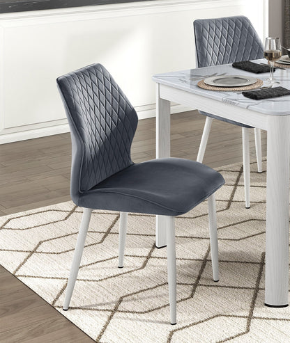 Vetra Side Chairs – 2 Dark Gray Velvet Seats with White Metal Legs