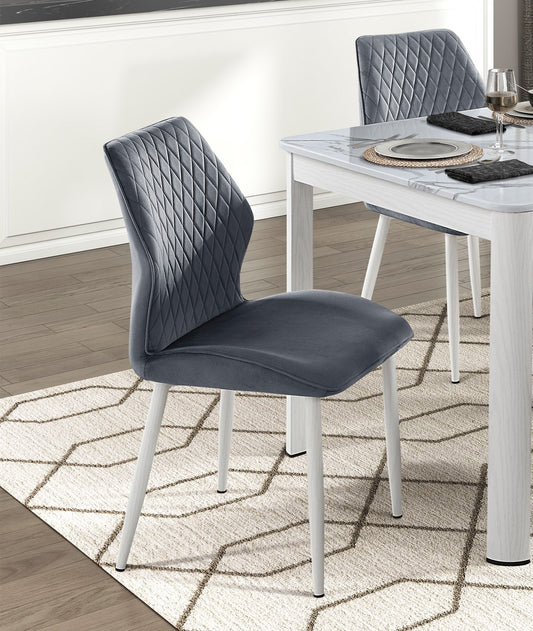 Vetra Side Chairs – 2 Dark Gray Velvet Seats with White Metal Legs
