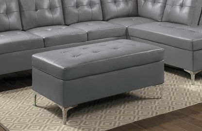 Vetra Ottoman – Gray Tufted Faux Leather with Silver Legs