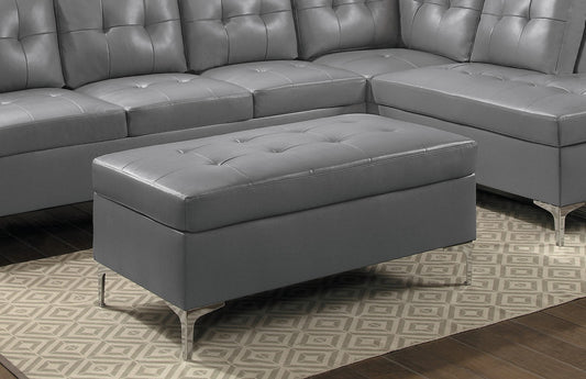 Vetra Ottoman – Gray Tufted Faux Leather with Silver Legs