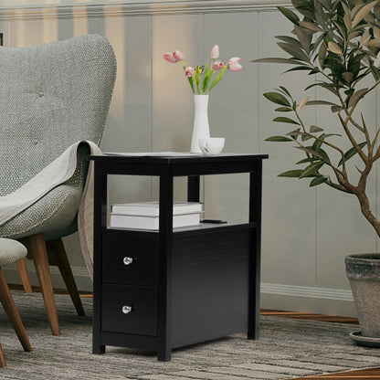Voltra Charge Table – Black Narrow End Table with Built-In Charging Station