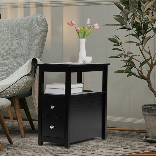 Voltra Charge Table – Black Narrow End Table with Built-In Charging Station