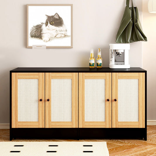 Nuvio Double Litter Enclosure – Black Hidden Cat Box Cabinet with Rattan Doors (Fits 2 Cats) - JUSTLIVE NESTJUSTLIVE NEST