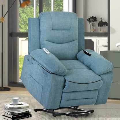Velaro Lift Recliner – Blue Massage Chair with Infinite Recline, Heat, and Side Pocket