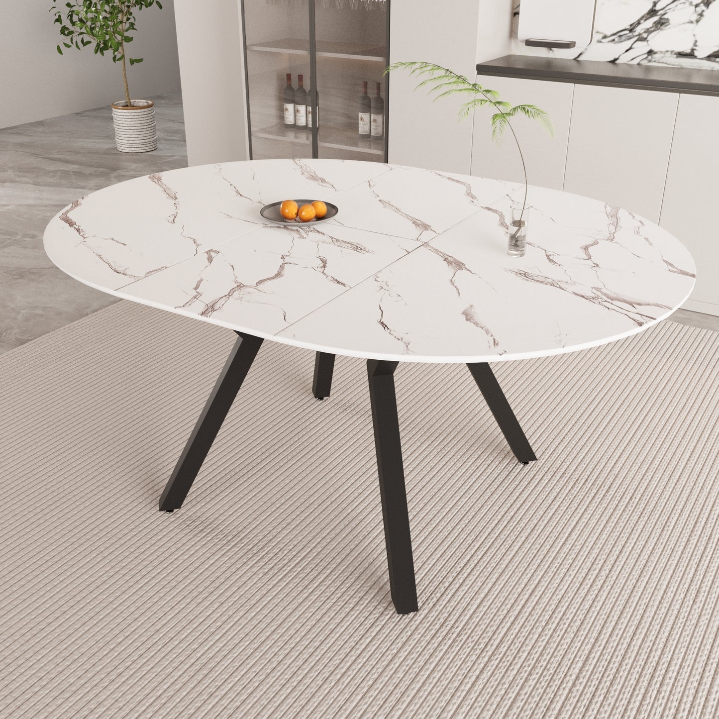 Velani Extendable Round Dining Table – 47–63'' White MDF Top with Metal Legs