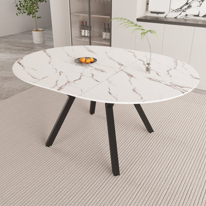 Velani Extendable Round Dining Table – 47–63'' White MDF Top with Metal Legs