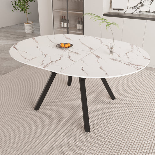 Velani Extendable Round Dining Table – 47–63'' White MDF Top with Metal Legs