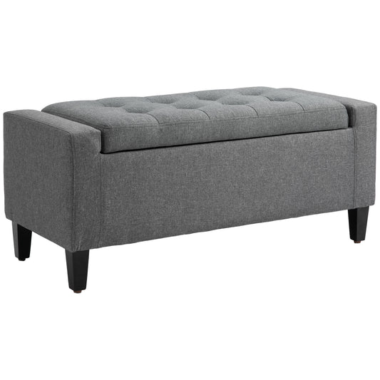 Elvar Ottoman – Stone Gray Linen with Lift-Top Storage