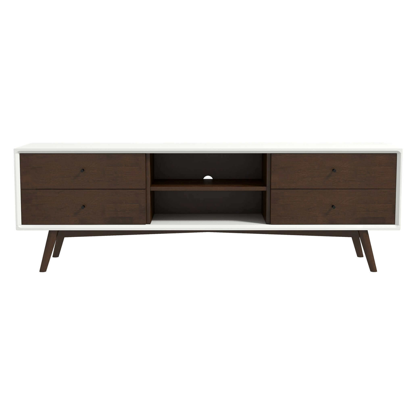 Carivon Console – Walnut + White TV Stand (Up to 72") with Solid Wood Frame