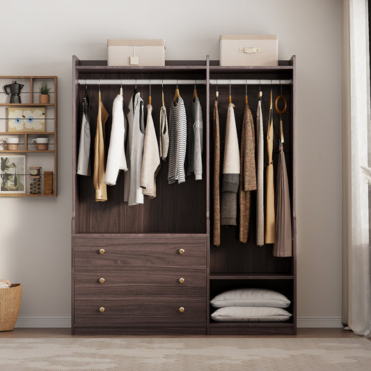 Brunlo OpenFrame – Brown Open Wardrobe Rack with Hanging Bar and Storage Base