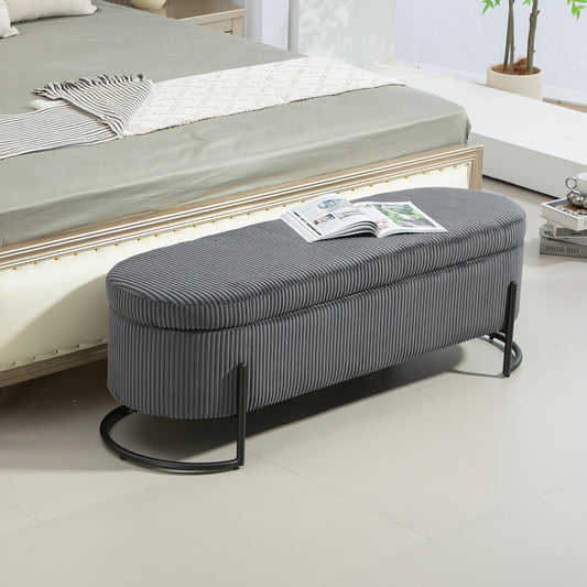 Elvar Bench – Dark Gray Upholstered Storage Seat with Safety Hinge