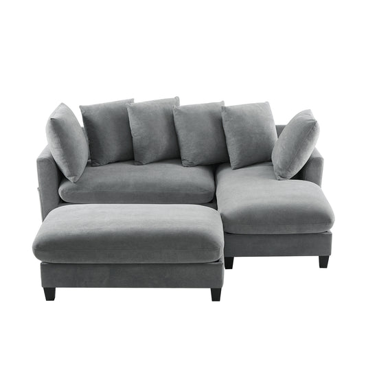 JUSTLIVE NEST® Grevlo Storage Sectional – Grey Chenille Upholstery with Movable Ottoman & Accent Pillows (83")