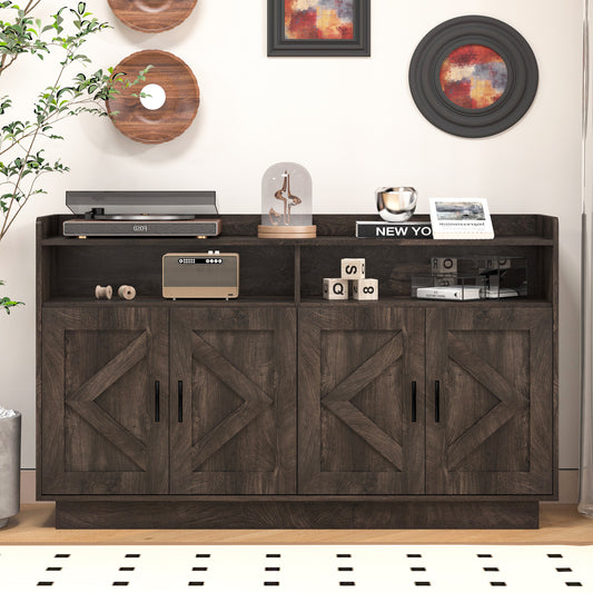 Stravelle Luxe Cabinet – Brown Buffet Console with Shaped Doors & Gold Handles