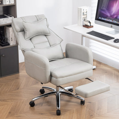 Techrest Ergo Chair – Gray Reclining PU Leather Boss Chair with Lumbar Support