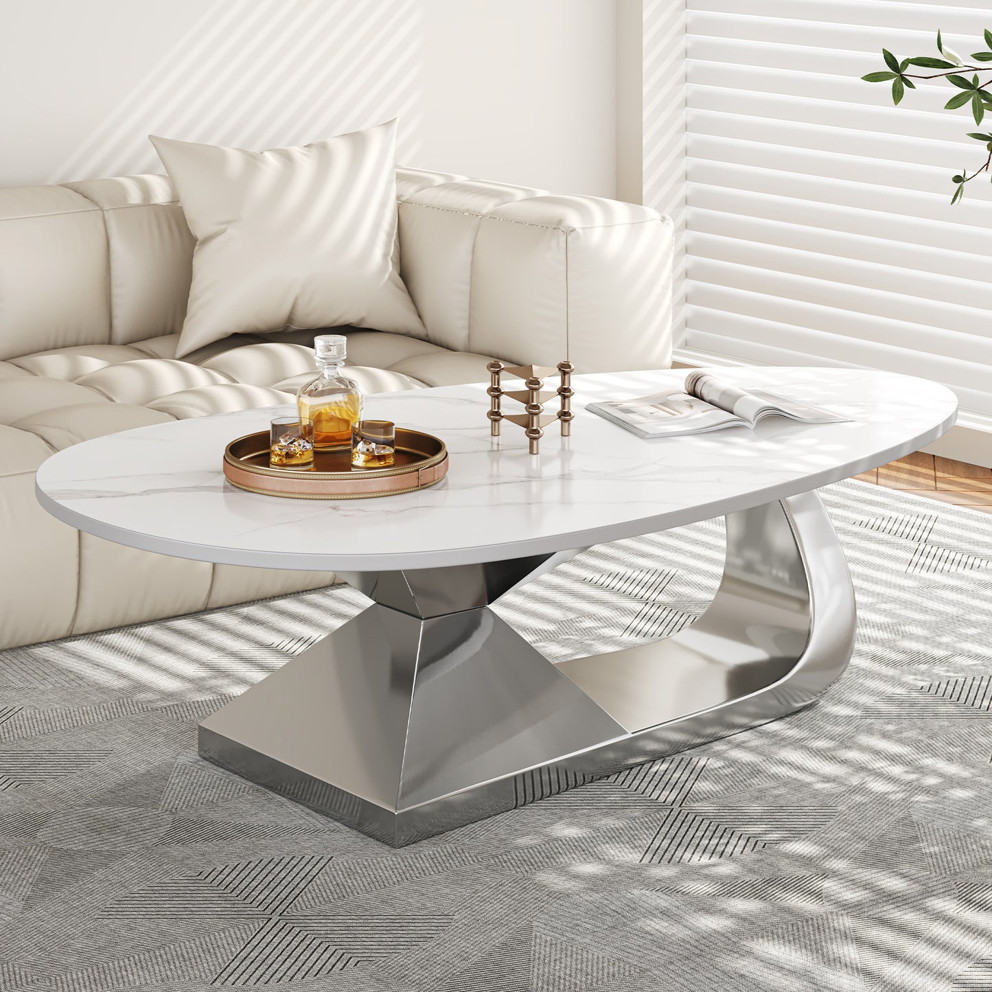 Vellaro Stone Table – Sintered Stone Top with Stainless Steel Base for Modern Living