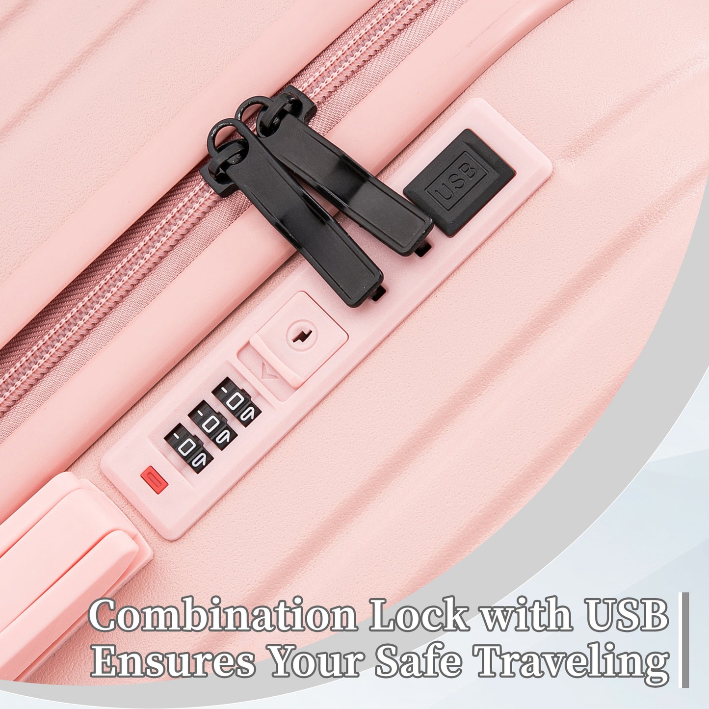 Jetera 3 - Piece ABS Travel Set – Pink 360° Spinner Suitcases with USB Port & Cup Holder (20/24/28") - JUSTLIVE NESTJUSTLIVE NEST