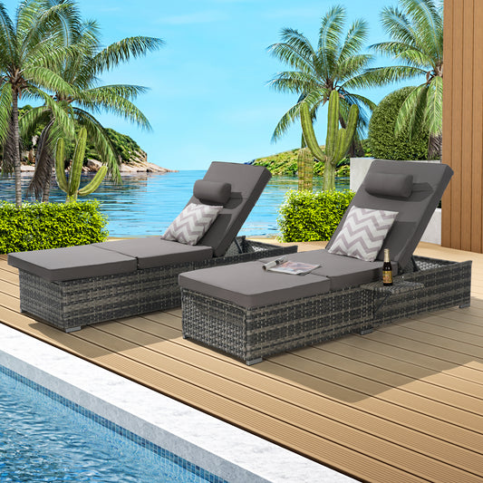 Avero Recliner Duo+ Table – Outdoor Wicker Chaise Set with Cushions & Storage Feature