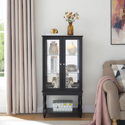 Mirava Lighted Cabinet – 3-Tier Display with Solid Wood Legs, Mirror Back & Glass Doors