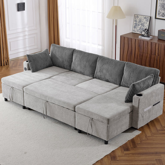 HorizonNest™ 112' Expandable Lounge – Smart Comfort Sofa with Hidden Storage & Built-In Features (Grey