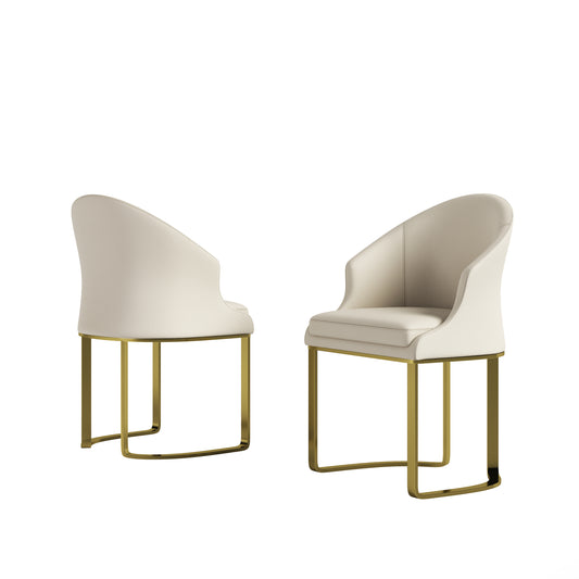 Vetra Luxe Chairs – 2 White PU Seats with Gold Steel Legs and Backrest