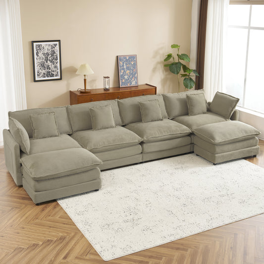 150' Luxe Modular Lounge – Oversized Corduroy L-Shape Sofa with Hidden Side Storage (Brown)