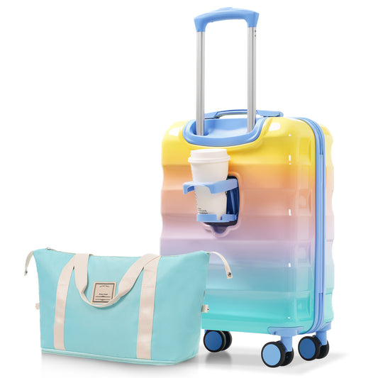 Jetera 2 - Piece Carry - On Set – 20" Glossy Hardshell Suitcase with Cup Holder, Spinner Wheels & TSA Lock - JUSTLIVE NESTJUSTLIVE NEST